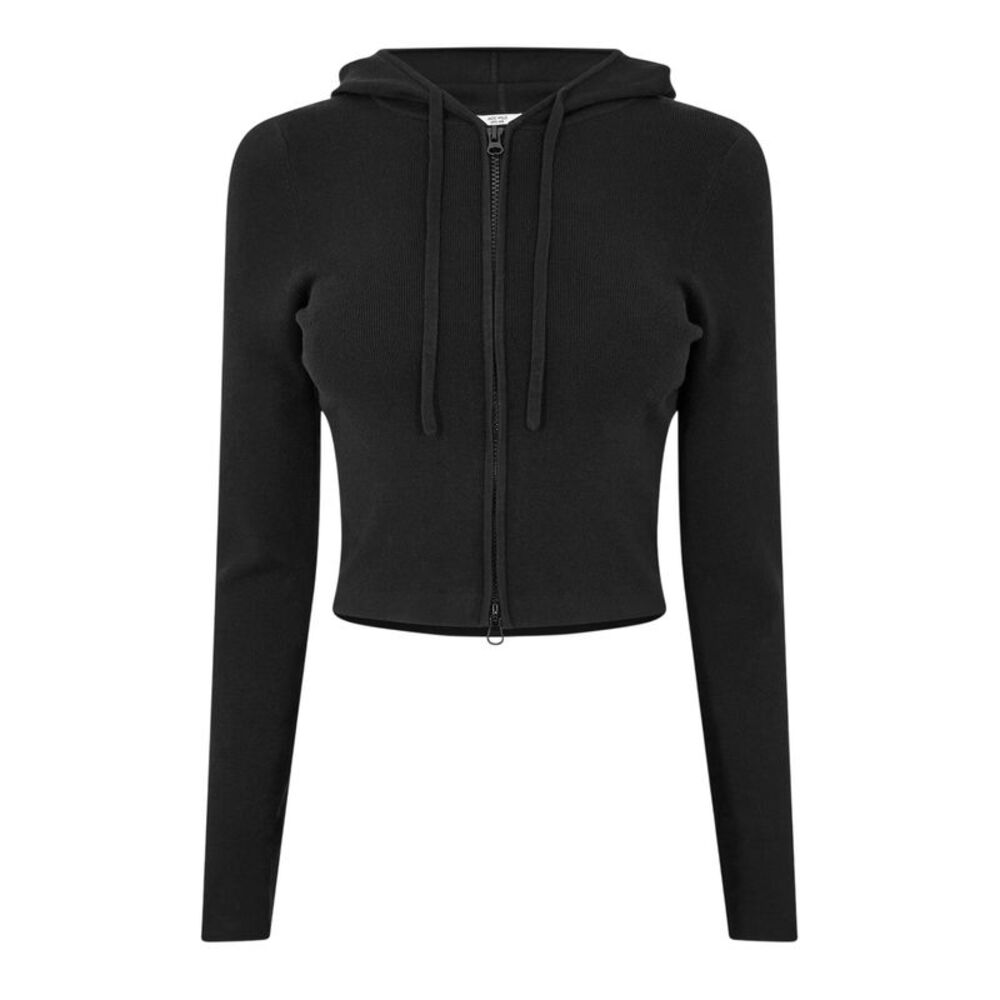 Jack Wills Womens/Ladies Knitted Cropped Full Zip Hoodie / Black